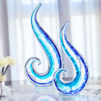 Luxury Lane Hand Blown Ocean Wave Sommerso Art Glass Sculpture 12-16 inch tall