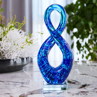 Luxury Lane Hand Blown Abstract Twisted Infinity Loop Sommerso Art Glass Sculpture 15 inch tall