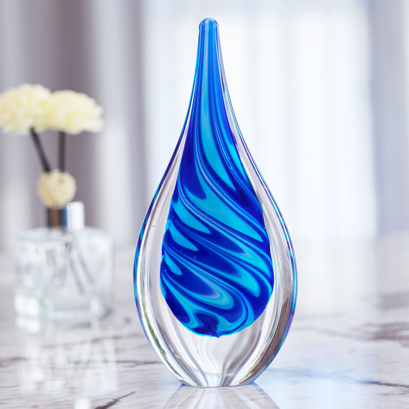 Luxury Lane Hand Blown Swirl Wave Tear Drop Sommerso Art Glass Sculpture 8.5 inch tall