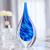 Luxury Lane Hand Blown Swirl Wave Tear Drop Sommerso Art Glass Sculpture 8.5 inch tall