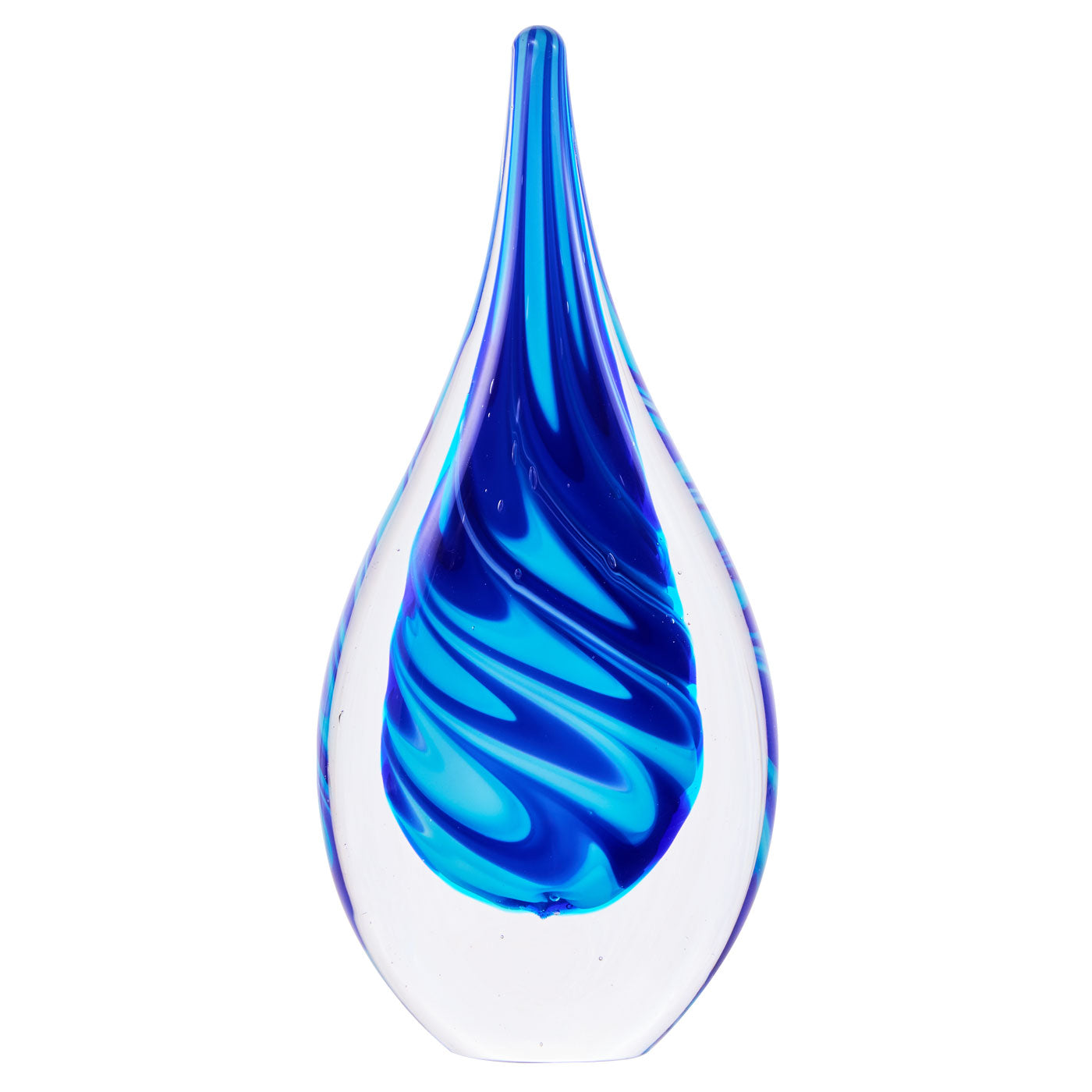 Luxury Lane Hand Blown Swirl Wave Tear Drop Sommerso Art Glass Sculpture 8.5 inch tall