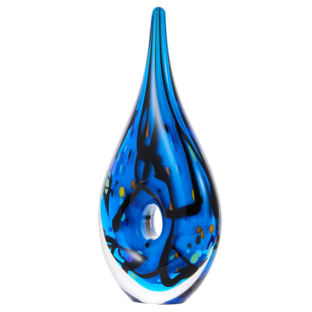 Luxury Lane Hand Blown Abstract Hollow Blue Tear Drop Sommerso Art Glass Sculpture 8.5 inch tall