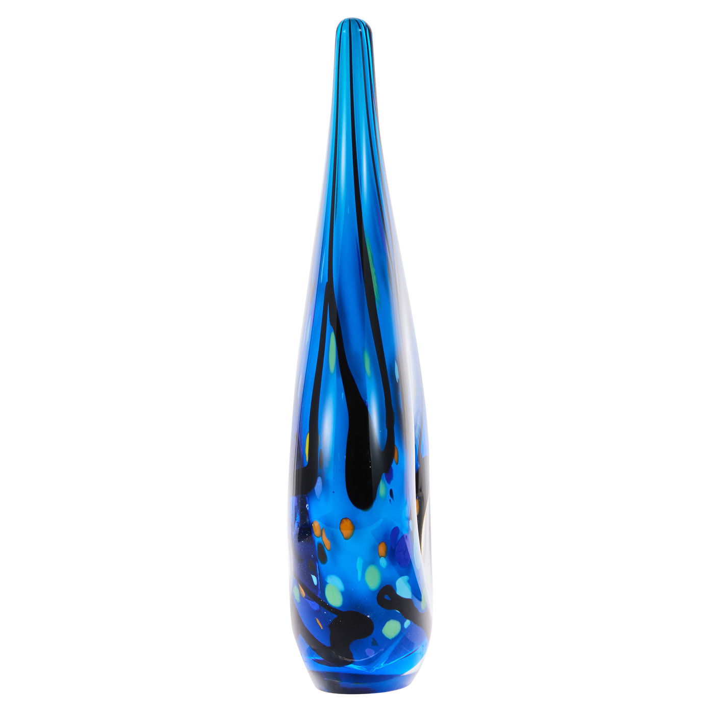 Luxury Lane Hand Blown Abstract Hollow Blue Tear Drop Sommerso Art Glass Sculpture 8.5 inch tall