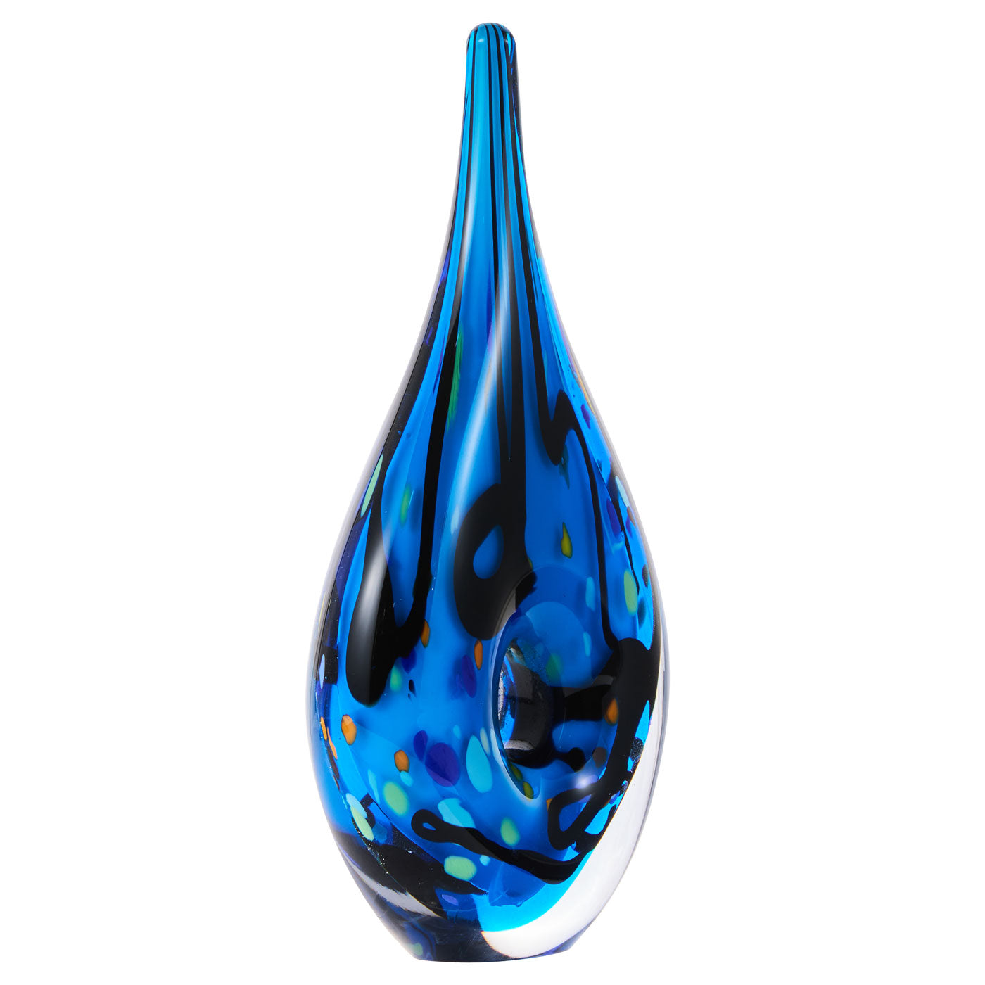 Luxury Lane Hand Blown Abstract Hollow Blue Tear Drop Sommerso Art Glass Sculpture 8.5 inch tall