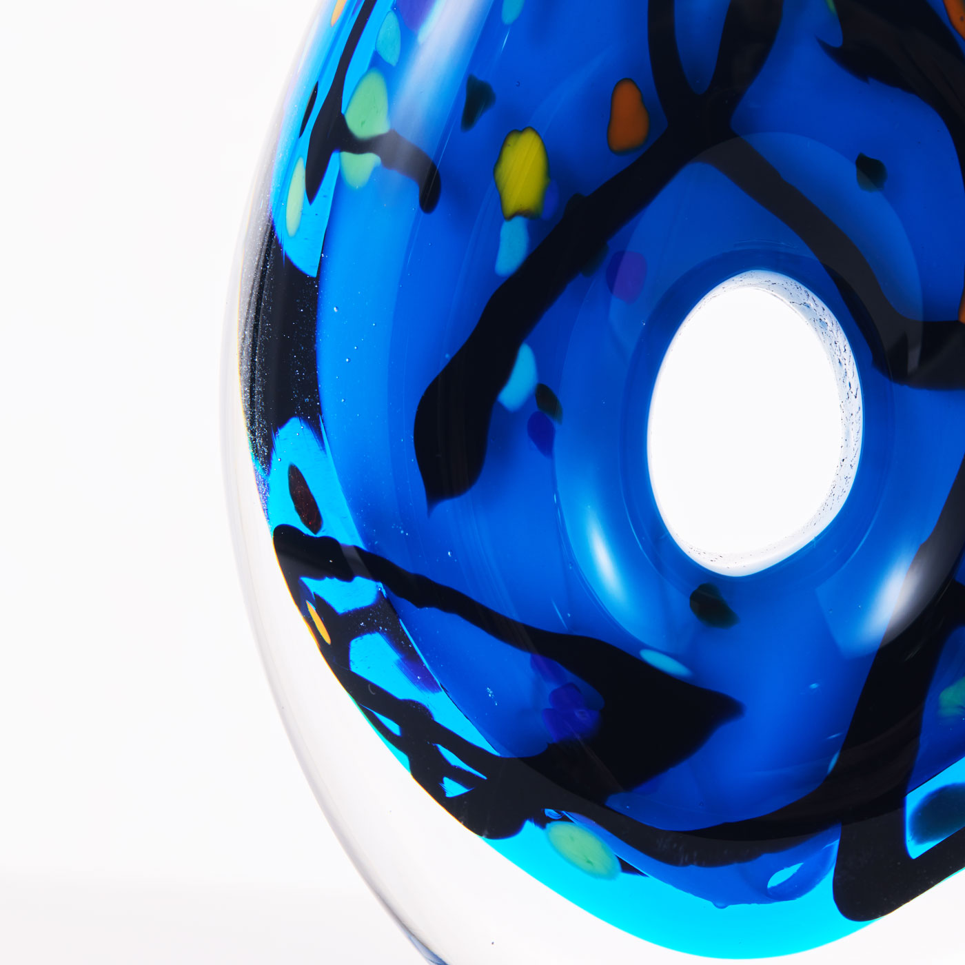 Luxury Lane Hand Blown Abstract Hollow Blue Tear Drop Sommerso Art Glass Sculpture 8.5 inch tall