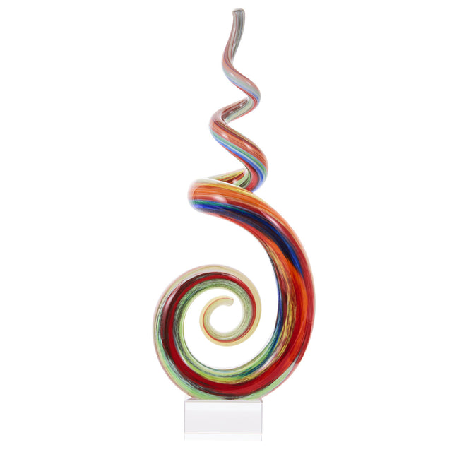 Luxury Lane Hand Blown Abstract Rainbow Swirl Sommerso Art Glass Sculpture 9.5-12 inch tall