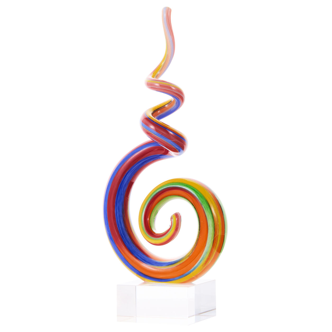 Luxury Lane Hand Blown Abstract Rainbow Swirl Sommerso Art Glass Sculpture 9.5-12 inch tall