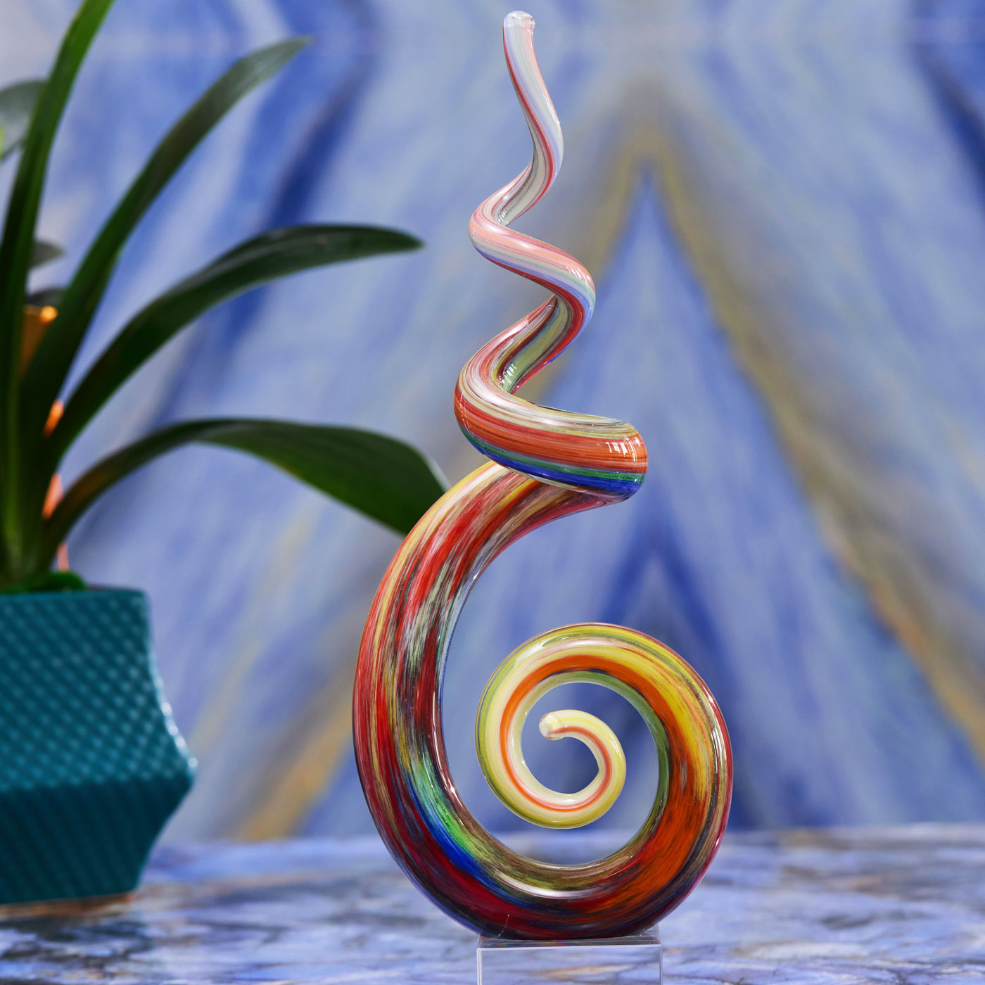 Luxury Lane Hand Blown Abstract Rainbow Swirl Sommerso Art Glass Sculpture 9.5-12 inch tall