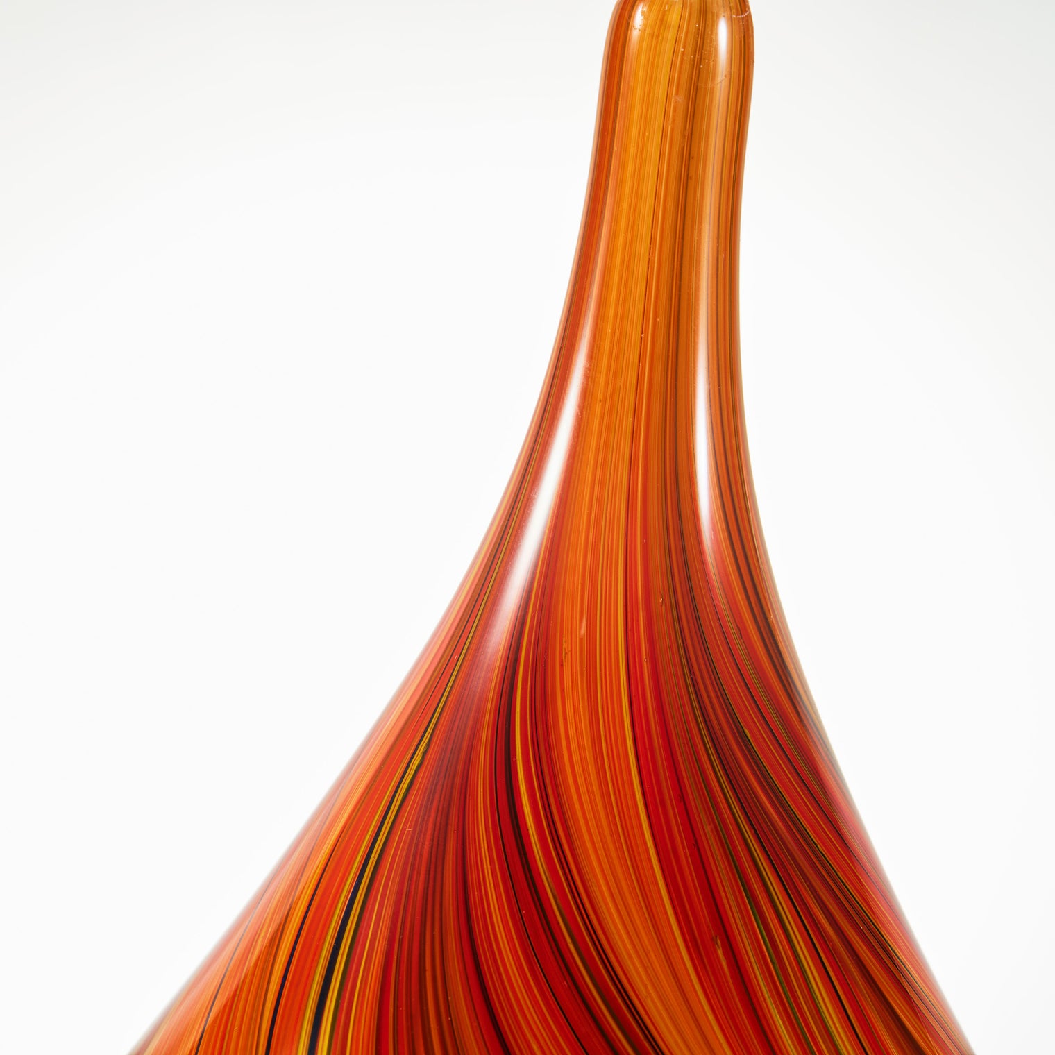 Hand Blown Red Orange Abstract Art Glass Cane Sculpture