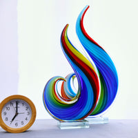 Hand Blown Rainbow Swirl Sommerso Art Glass Sculpture 12-15 inch tall