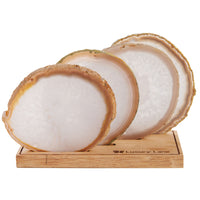 Set of 4 Natural Brazilian Agate Drink Coasters with Wood Holder - Natural