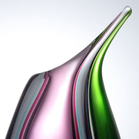 Hand Blown Multicolor Sommerso Teardrop Art Glass Vase with Angled Lip 9.5 inch tall