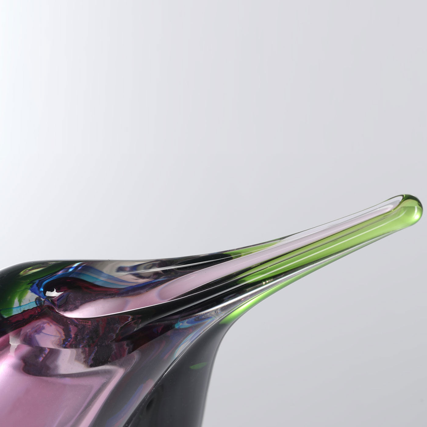 Hand Blown Multicolor Sommerso Teardrop Art Glass Vase with Angled Lip 9.5 inch tall