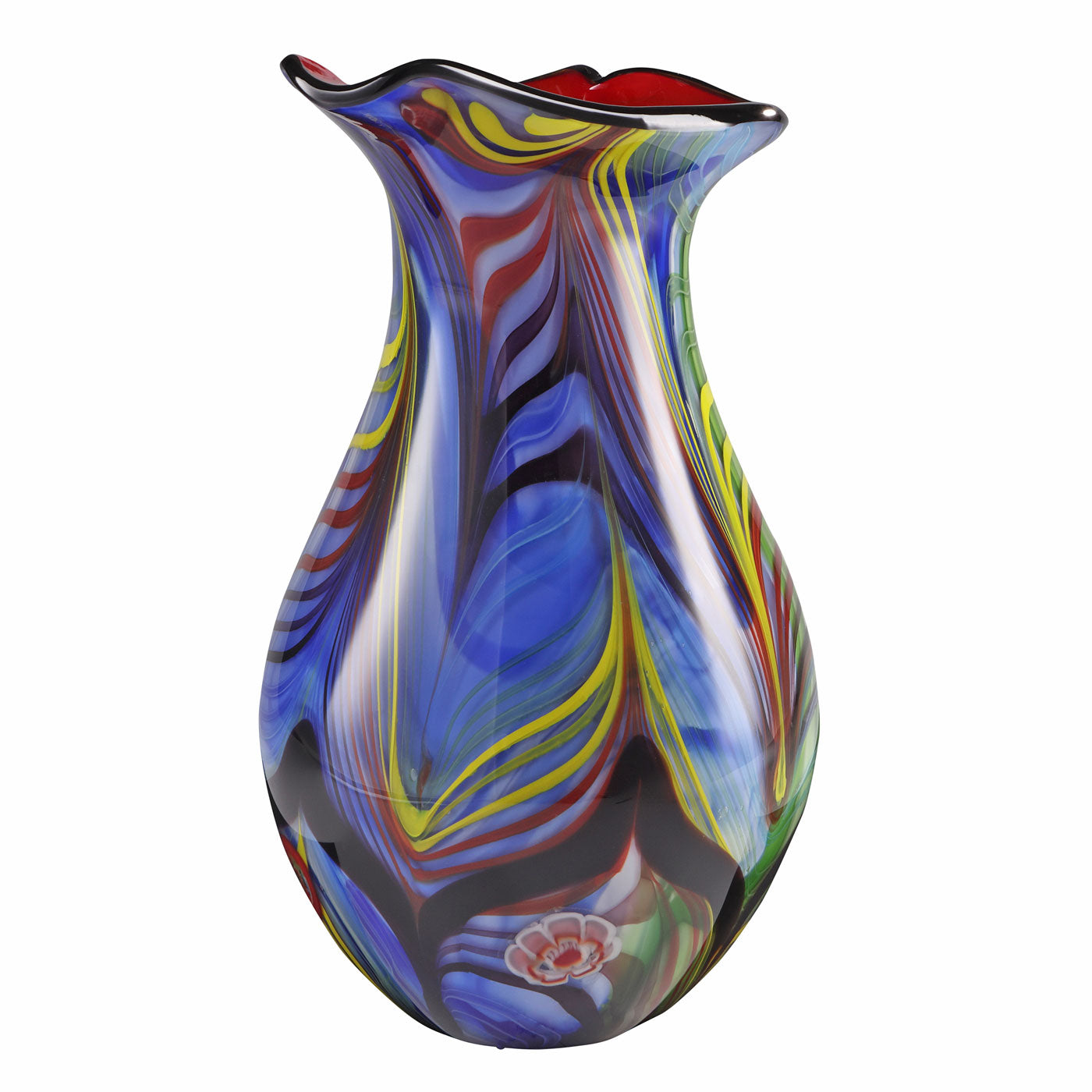 Hand Blown Abstract Teardrop Art Glass Vase with Angled Lip 9.5-13.5 inch tall