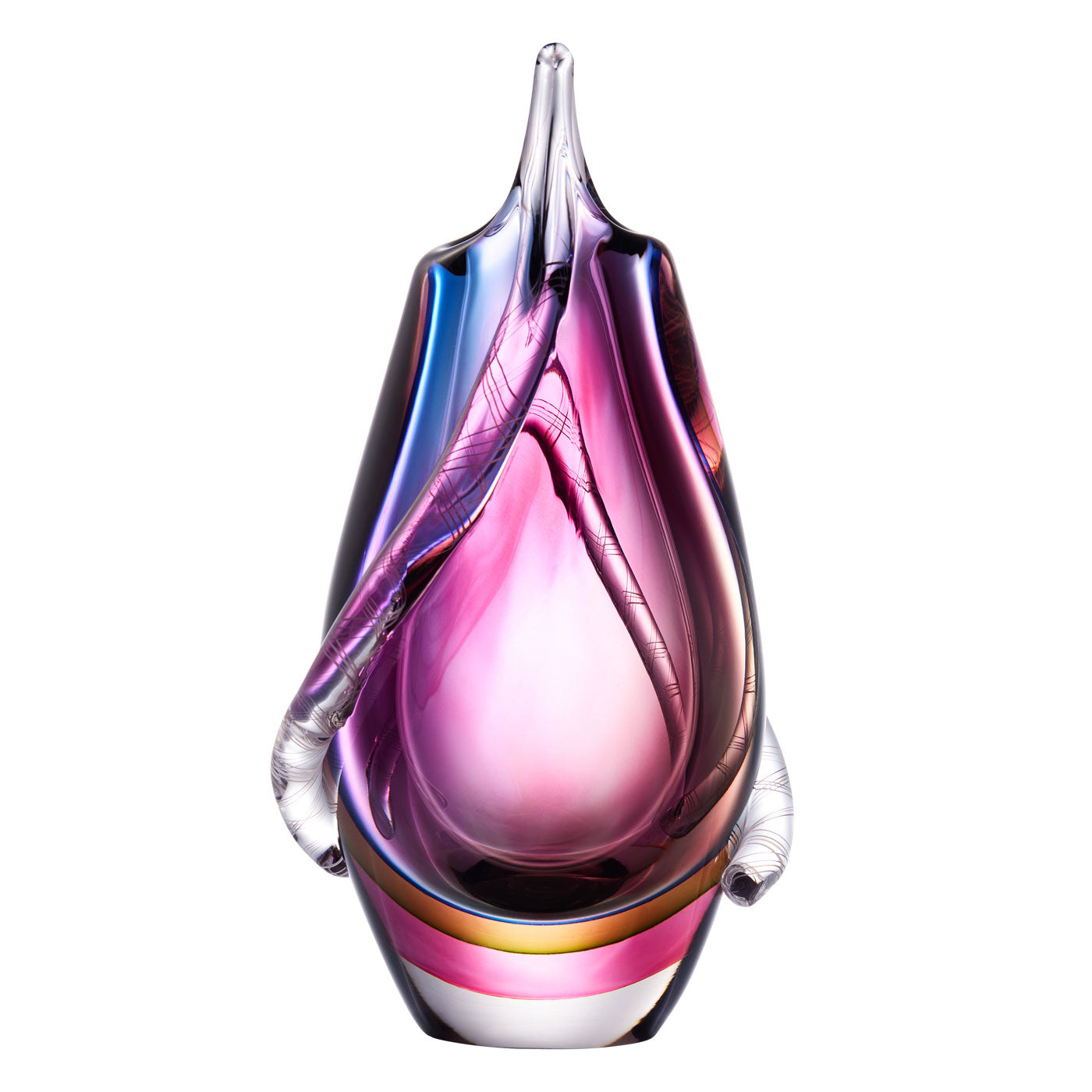 Hand Blown Sommerso Art Glass Teardrop Vase 8-10.5 inch tall