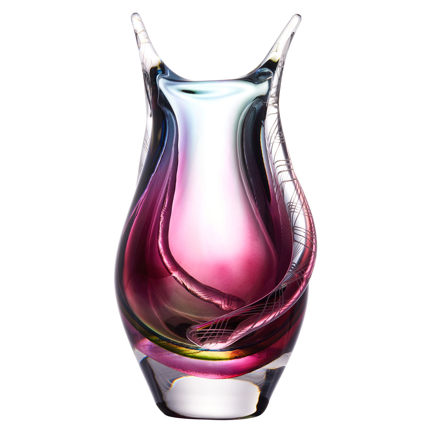 Hand Blown Sommerso Art Glass Teardrop Vase 8-10.5 inch tall