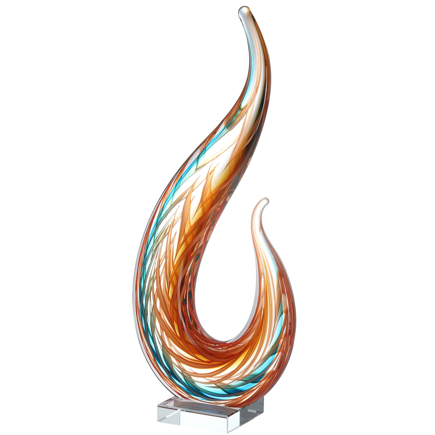 Hand Blown Flame Sommerso Art Glass Sculpture 16 inch tall