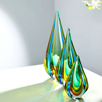 Hand Blown Green Flame Teardrop Sommerso Art Glass Sculpture 10-18 inch tall