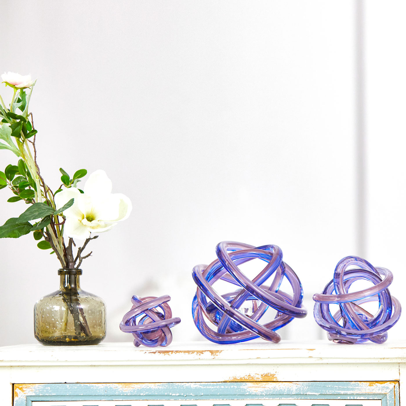 Hand Blown Infinity Knot Sommerso Art Orbit Glass Ball 4-8 inch tall