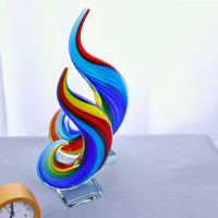 Hand Blown Rainbow Swirl Sommerso Art Glass Sculpture 12-15 inch tall