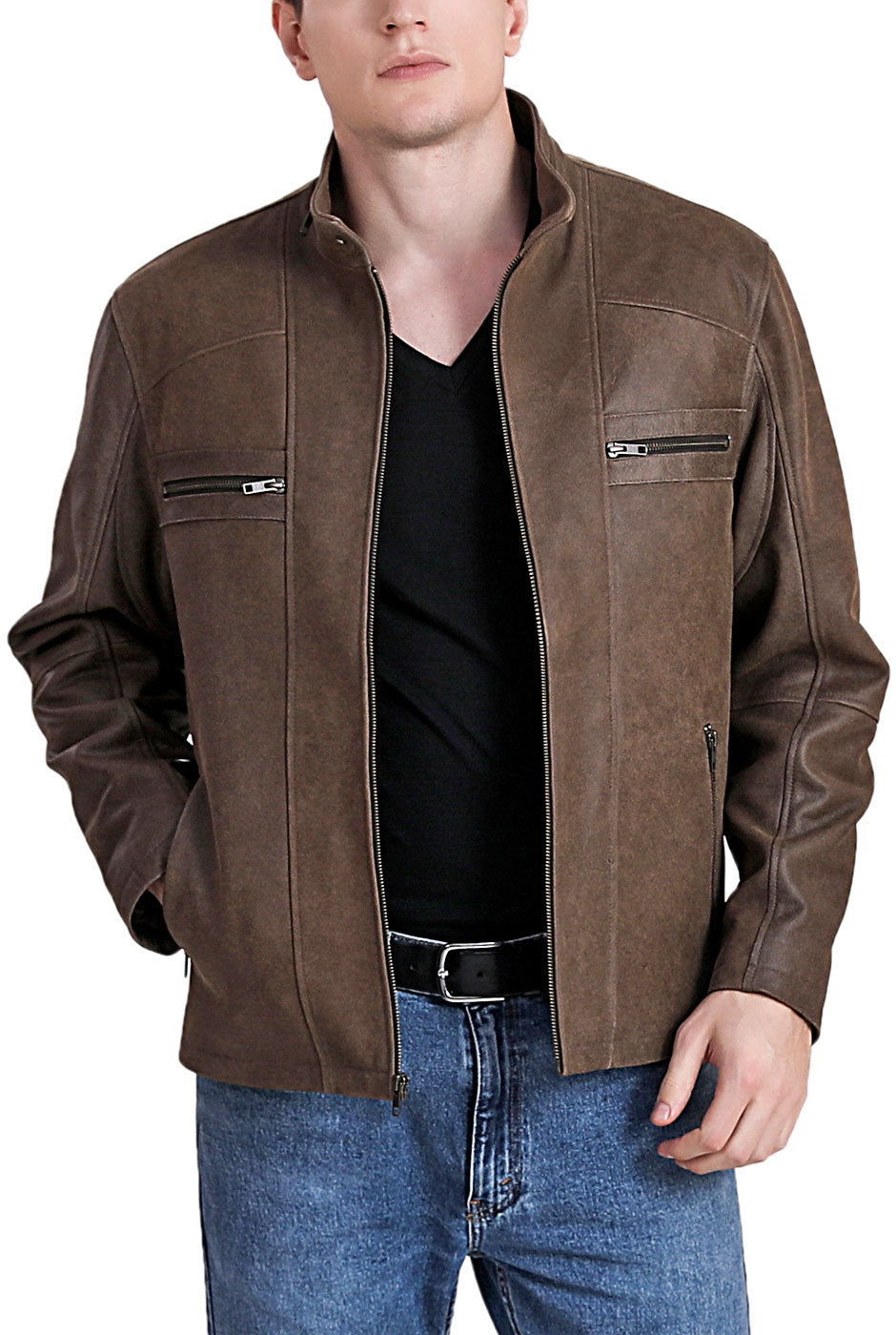 BGSD Men Ethan Distressed Cowhide Leather Motorcycle Jacket