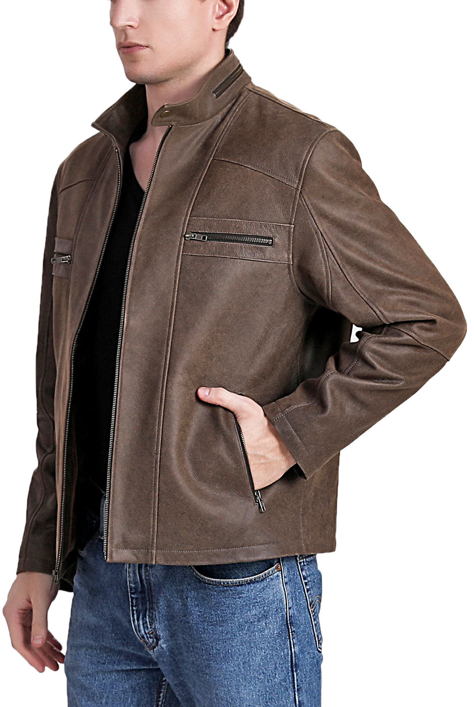 BGSD Men Ethan Distressed Cowhide Leather Motorcycle Jacket