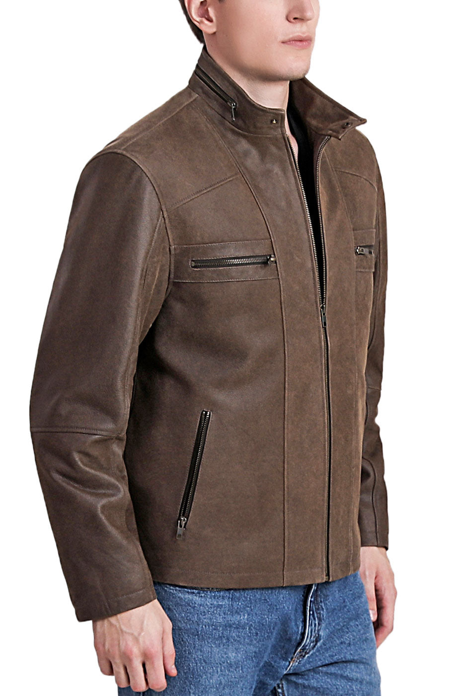 BGSD Men Ethan Distressed Cowhide Leather Motorcycle Jacket