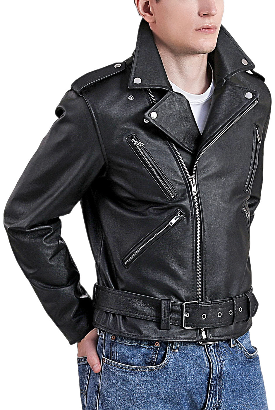 BGSD Men Cowhide Leather Urban Rider Jacket