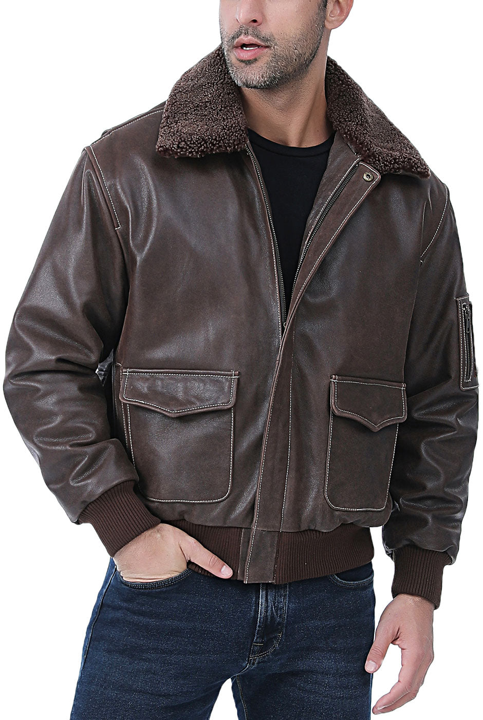 Landing Leathers Men Distressed Cowhide Leather Bomber Jacket