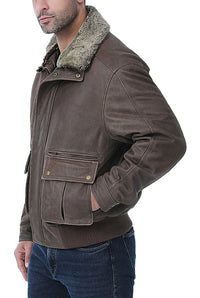 Landing Leathers Men Distressed Cowhide Leather Bomber Jacket