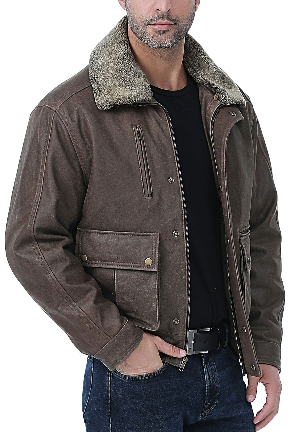 Landing Leathers Men Distressed Cowhide Leather Bomber Jacket