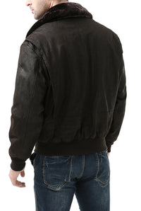 Landing Leathers Navy Men G-1 Distressed Leather Flight Bomber Jacket