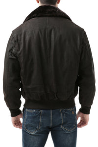 Landing Leathers Navy Men G-1 Distressed Leather Flight Bomber Jacket