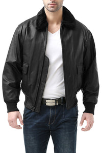 Landing Leathers Men Navy G-1 Leather Flight Bomber Jacket