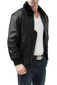 Landing Leathers Men Navy G-1 Leather Flight Bomber Jacket