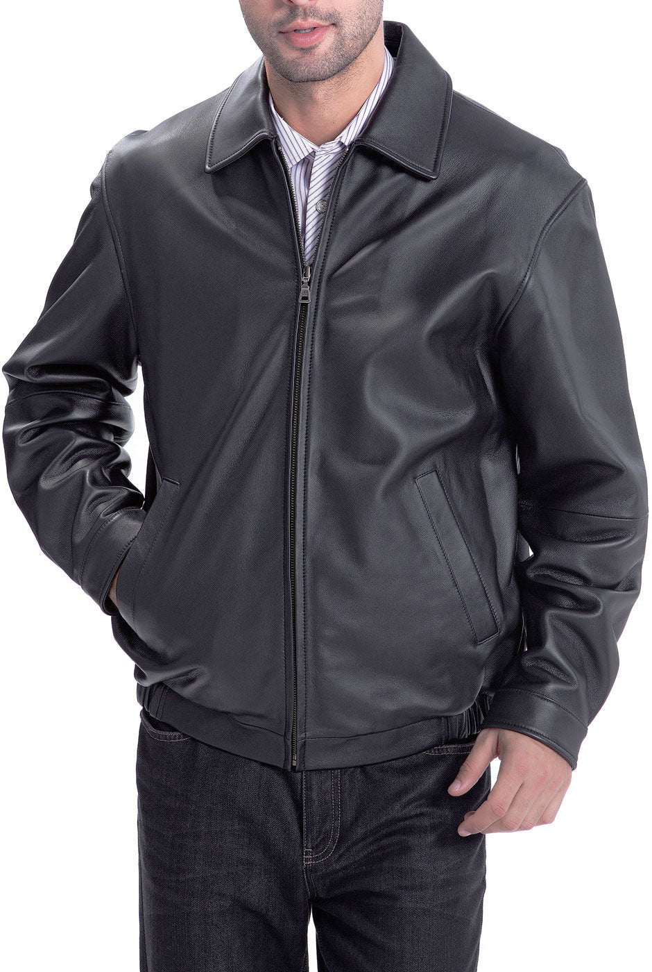 BGSD Men Derrick Lambskin Leather Bomber Jacket