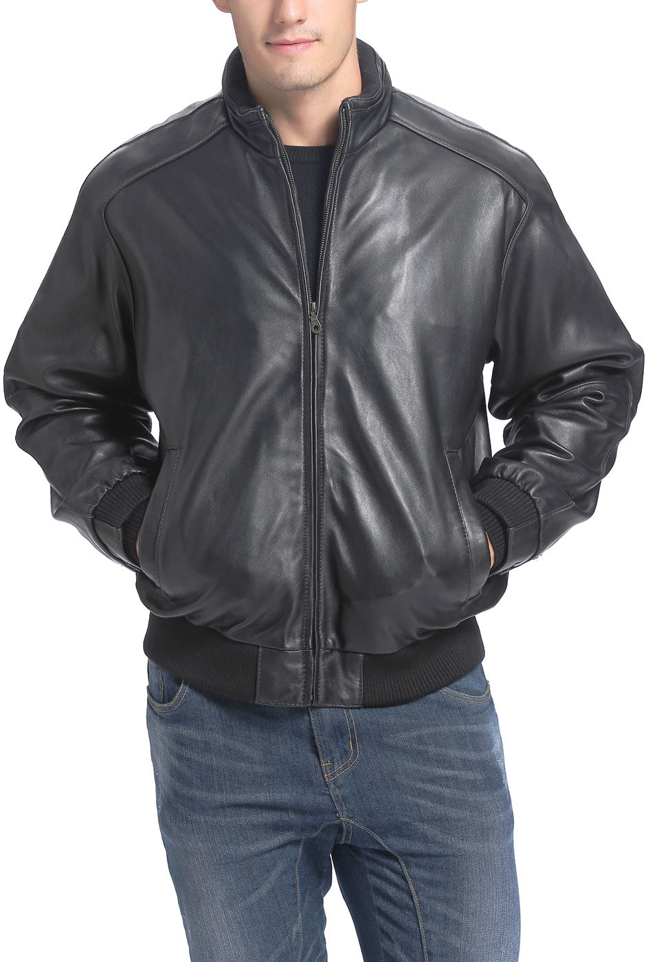 BGSD Men City Lambskin Leather Bomber Jacket