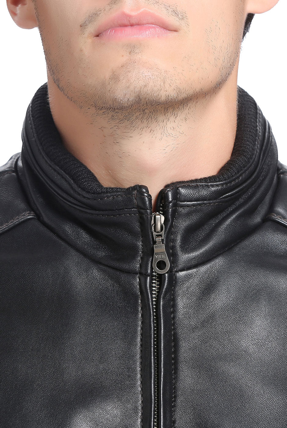 BGSD Men City Lambskin Leather Bomber Jacket