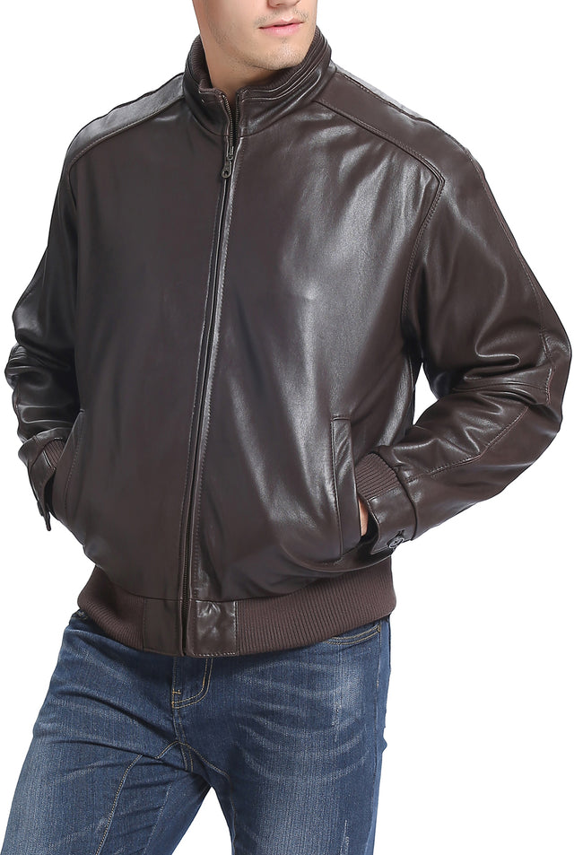 BGSD Men City Lambskin Leather Bomber Jacket