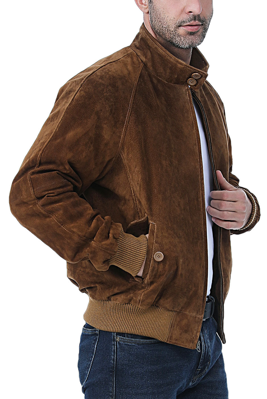 Landing Leathers Men WWII Suede Leather Bomber Jacket