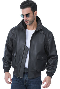 Landing Leathers Men Premium Navy G-1 Goatskin Leather Flight Bomber Jacket