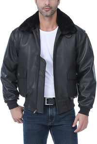 Landing Leathers Men Premium Navy G-1 Goatskin Leather Flight Bomber Jacket