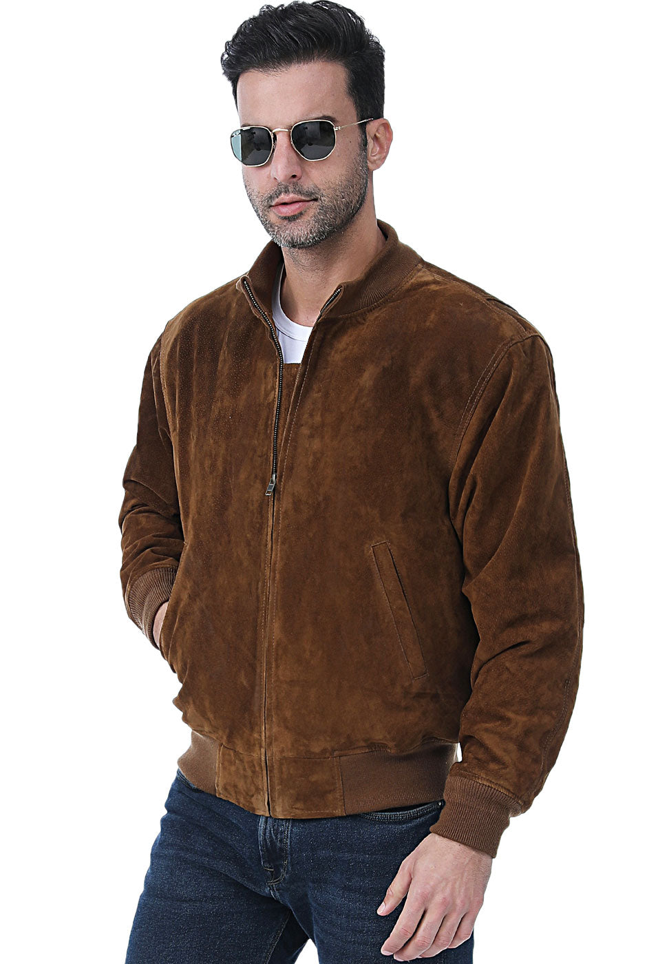 Landing Leathers Men WWII Suede Leather Tanker Jacket