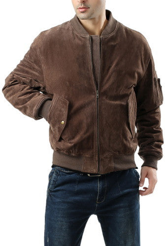 Landing Leathers Men MA-1 Suede Leather Flight Bomber Jacket