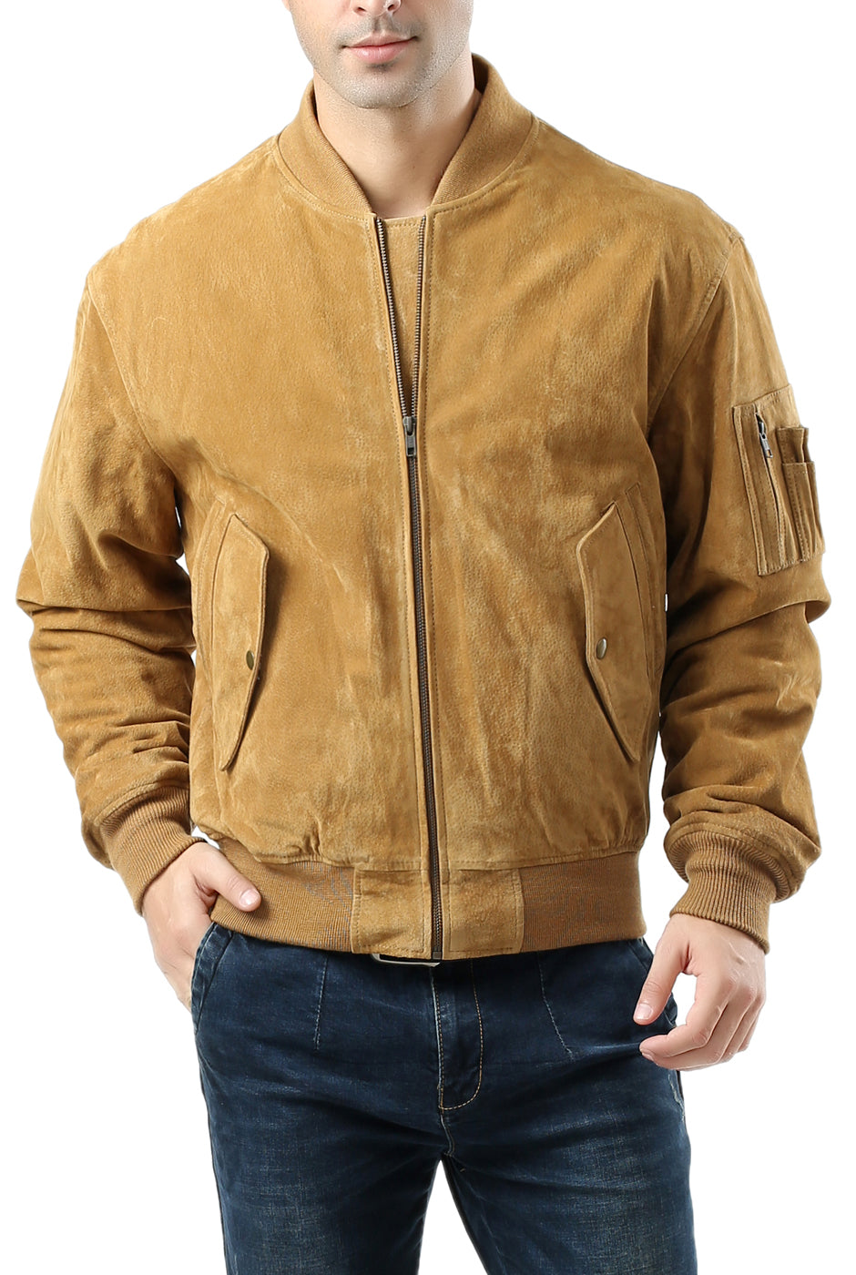 Landing Leathers Men MA-1 Suede Leather Flight Bomber Jacket