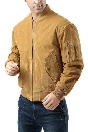 Landing Leathers Men MA-1 Suede Leather Flight Bomber Jacket