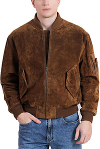 Landing Leathers Men MA-1 Suede Leather Flight Bomber Jacket