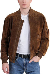 Landing Leathers Men MA-1 Suede Leather Flight Bomber Jacket