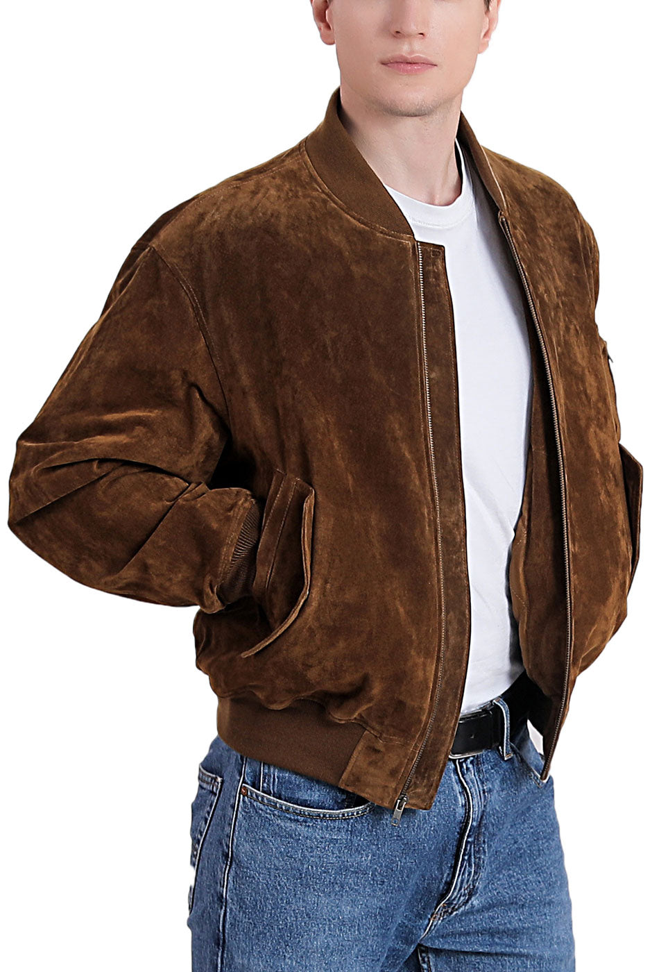 Landing Leathers Men MA-1 Suede Leather Flight Bomber Jacket