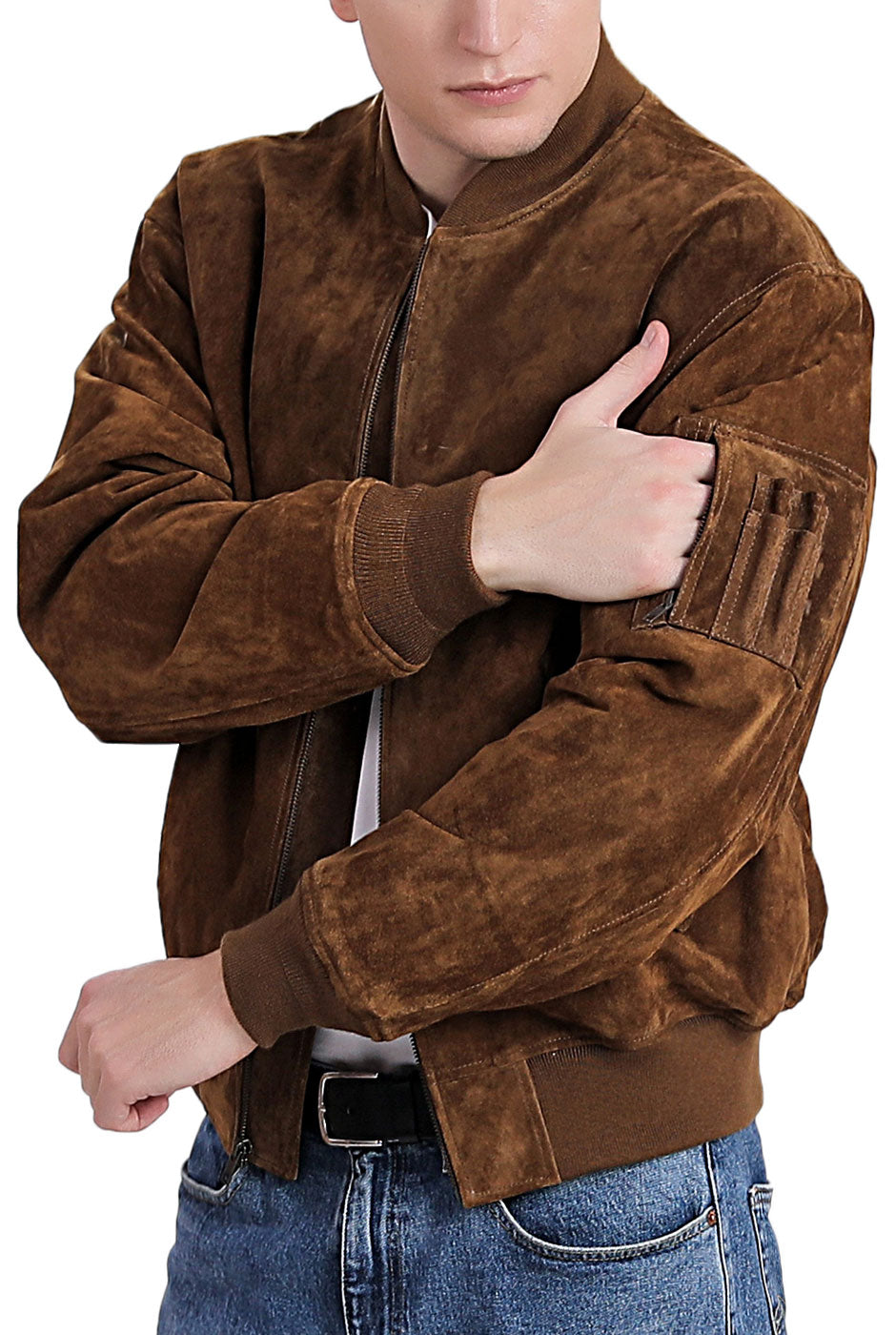 Landing Leathers Men MA-1 Suede Leather Flight Bomber Jacket